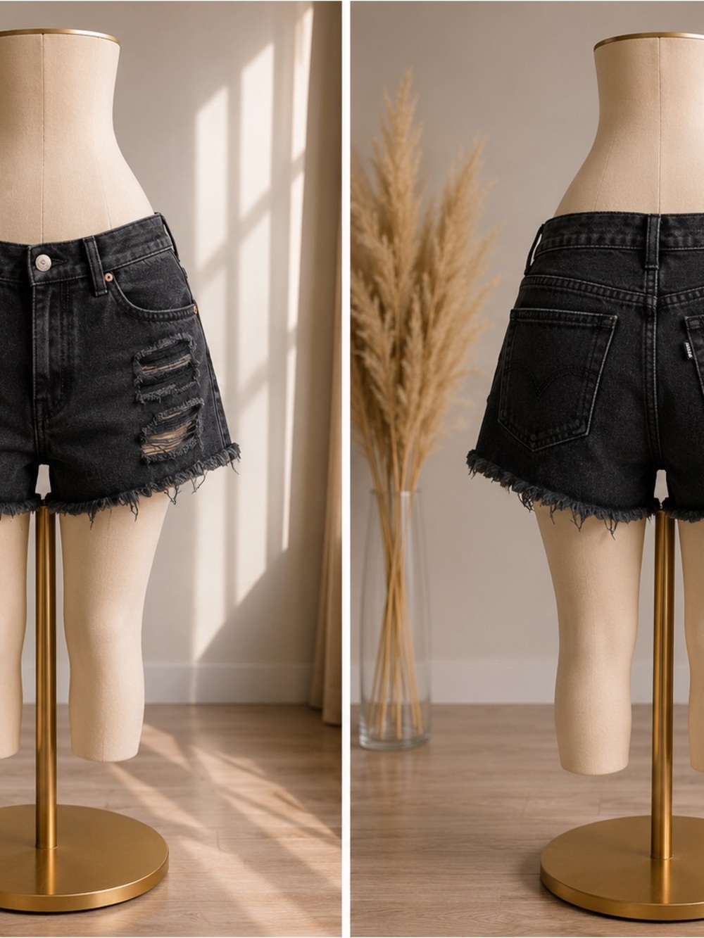 American Eagle Outfitters Black Distressed Frayed Hem Jean Shorts